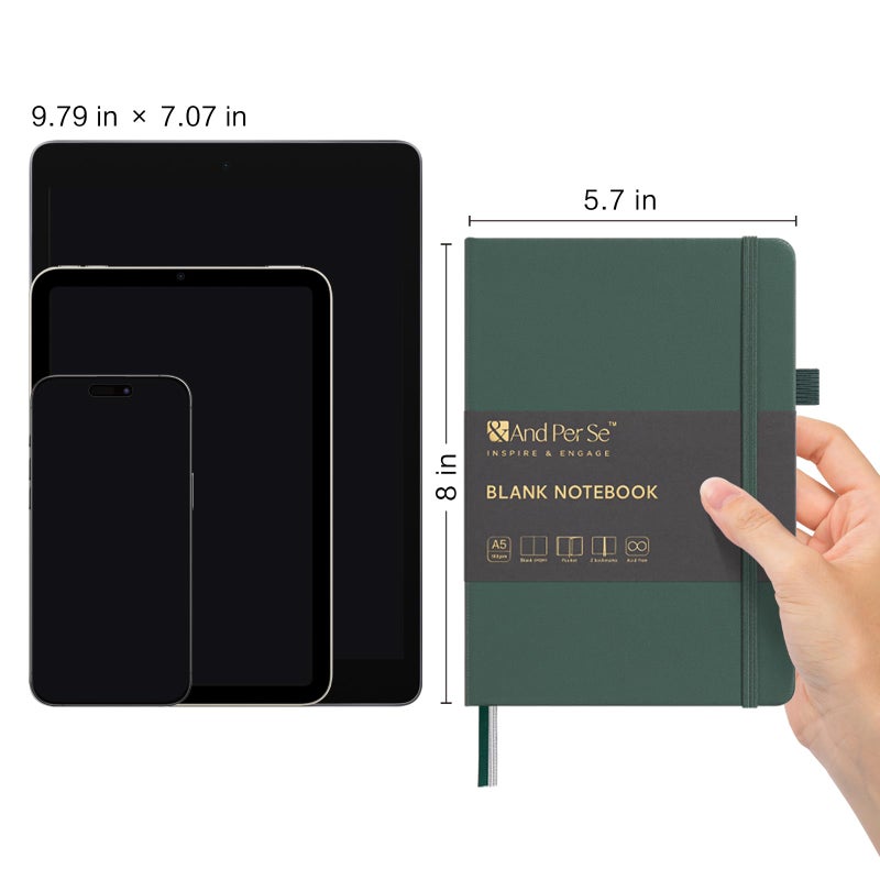 &And Per Se ⩓ Per Se Blank Journal Notebook, 160 Pages, 5.7 x 8 inches College Ruled Thick Paper Notebook Journals for Writing, Hardcover Notebook(1 Pack, green) - Image 2